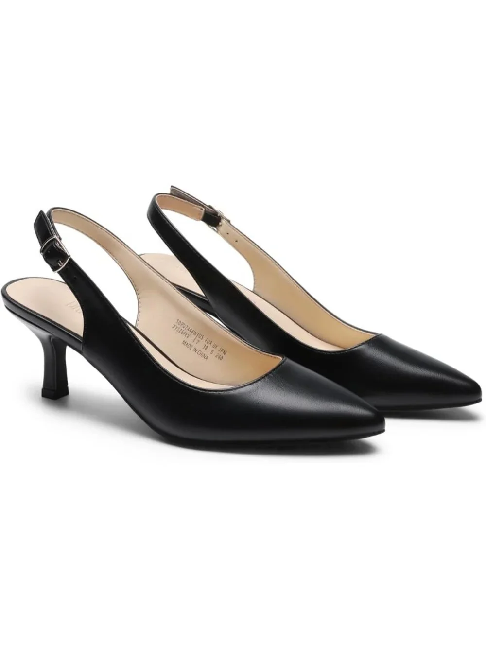 Womens Black Faux Leather Kitten Slingback Low Heels Casual Dress Shoes Pumps